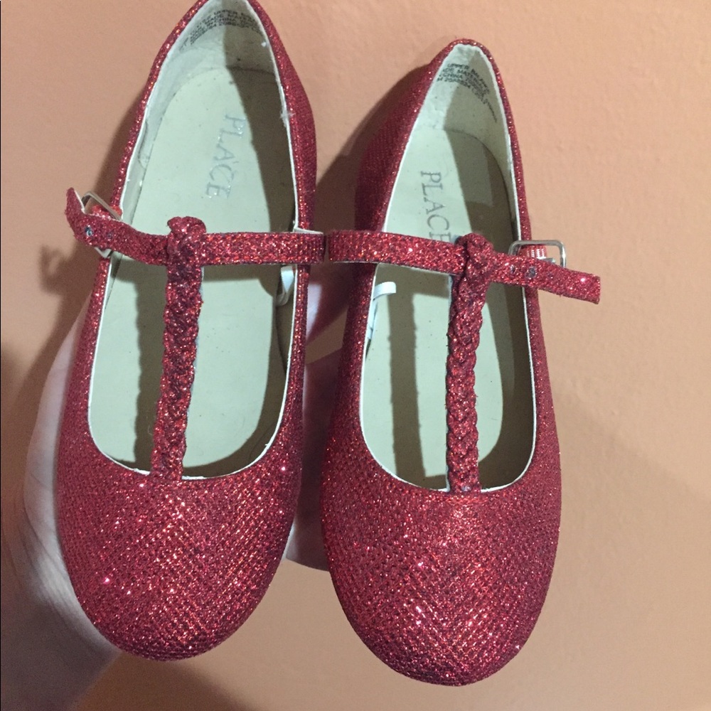 Girls Red glitter T strap flats